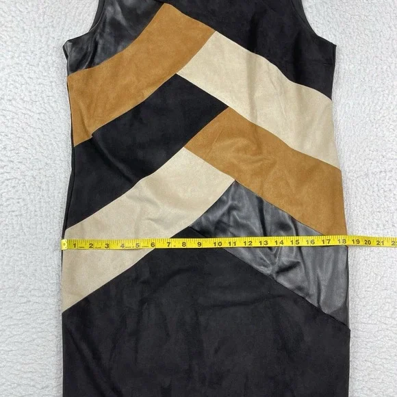 Chicos Dress Womens 1 Petite Medium 8P Black Brown Suede Faux Leather Patchwork - Picture 6 of 14
